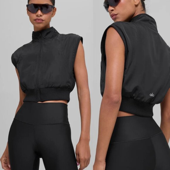 ALO Yoga Jackets & Blazers - Alo Yoga Black In Motion Fleece-Lined Zip Cropped Vest Size Medium Women’s